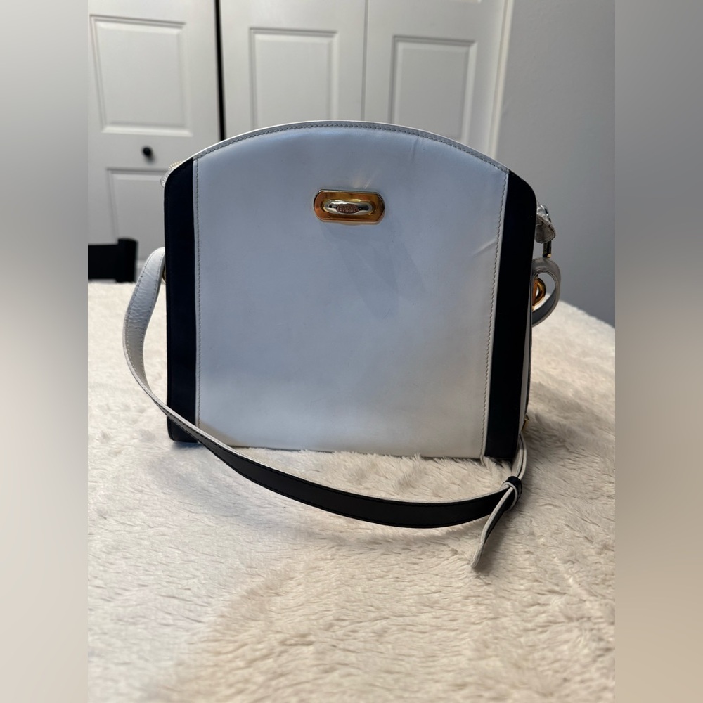Bally Crossbody Rare Vintage Deep Navy Blue & White - Picture 1 of 14